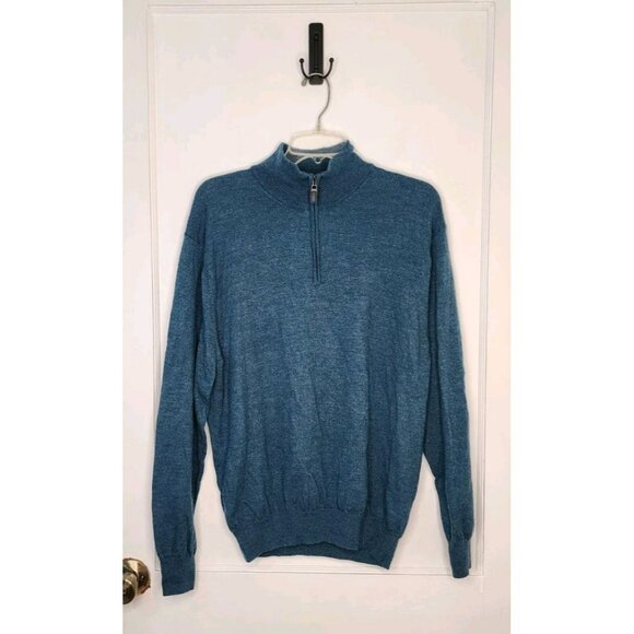 Jos. A Bank Men's Pullover Quarter Zip Sweater XL Italian Merino Wool Ocean Blue - Picture 1 of 4